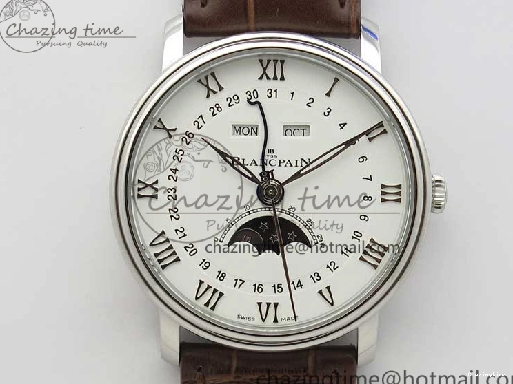 0302 Villeret 6654 SS Complicated Function OMF 1:1 Best Edition White Dial on Brown Leather Strap A6654 V Popular 7904